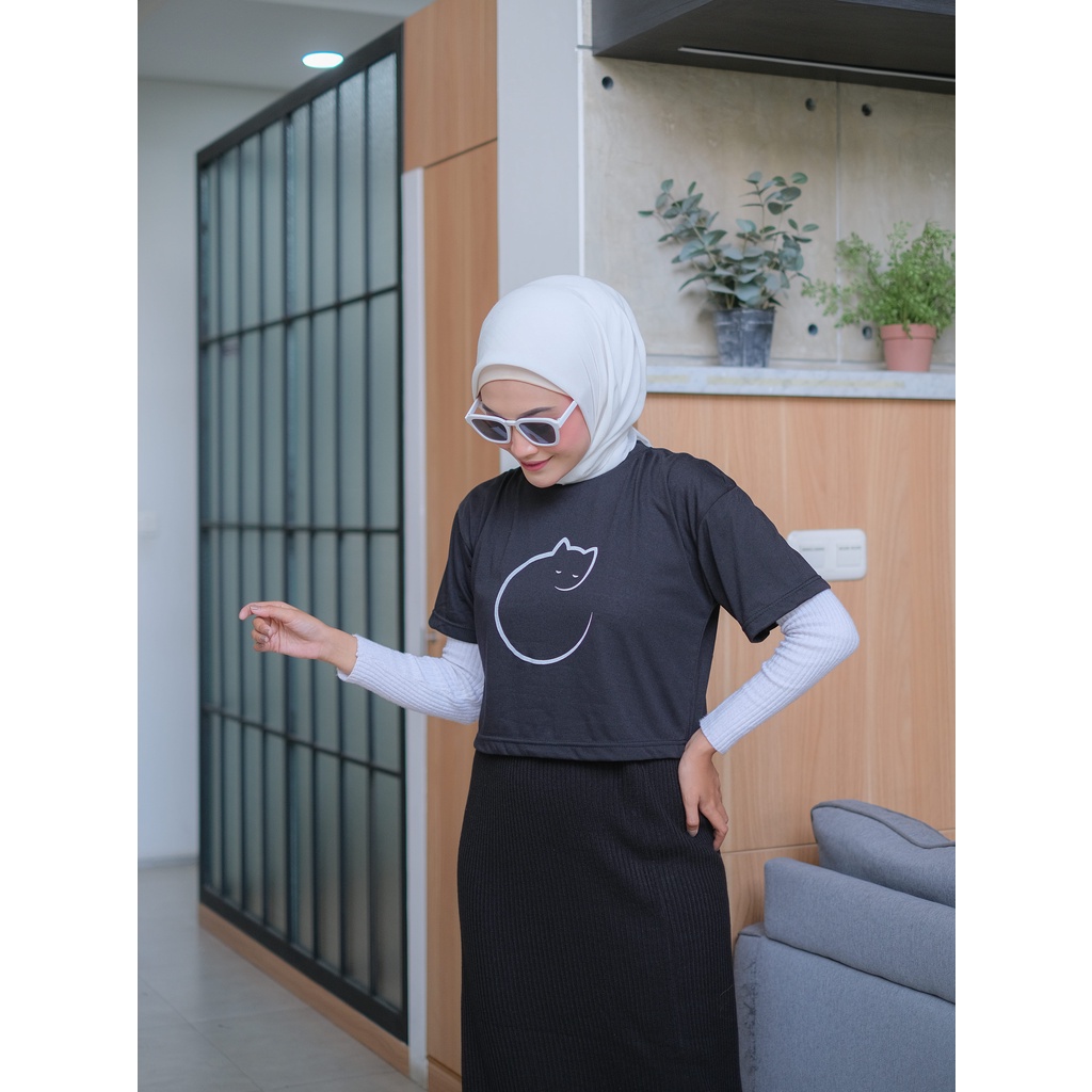 CUCI GUDANG Baju Atasan Wanita Terbaru Kaos Crop Top COTTON ROOUNDCAT