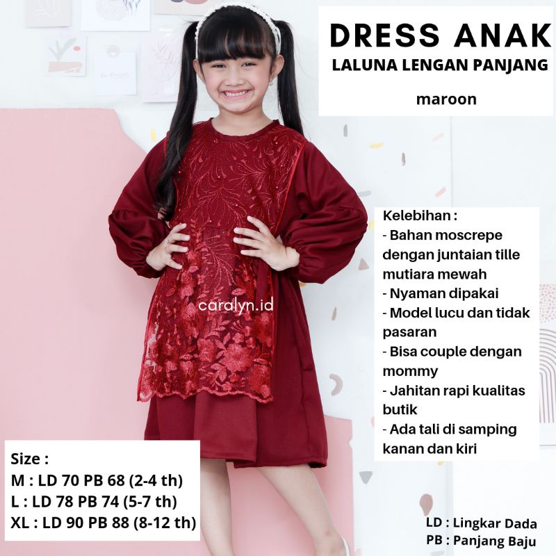 DRESS BRUKAT ANAK LALUNA LENGAN PANJANG DRESS PESTA