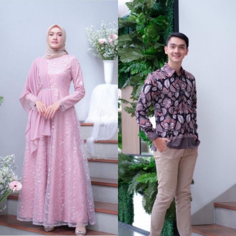 Couple Gamis Lebaran, Gamis Burkat,Baju Muslim,Baju Lamaran, Kondangan