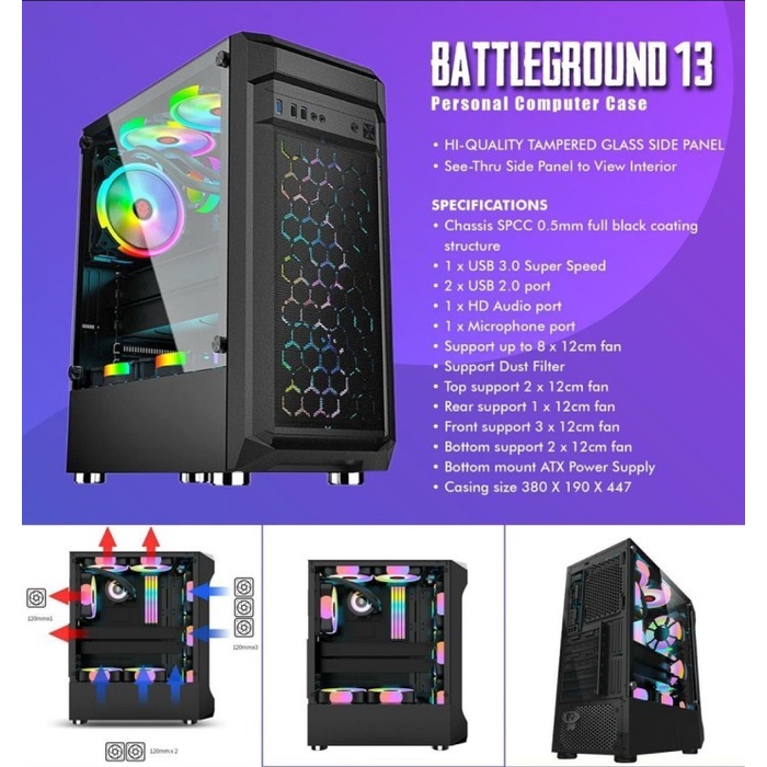 Casing Komputer Simbadda Battleground 13 ATX Gaming Case