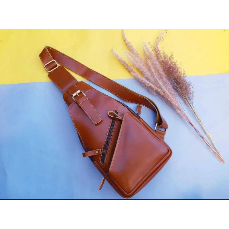 TAS KULIT FULL UP SELEMPANG PRIA ASLI GARUT BISA COD KULIT SAPI ASLI FULL KULIT