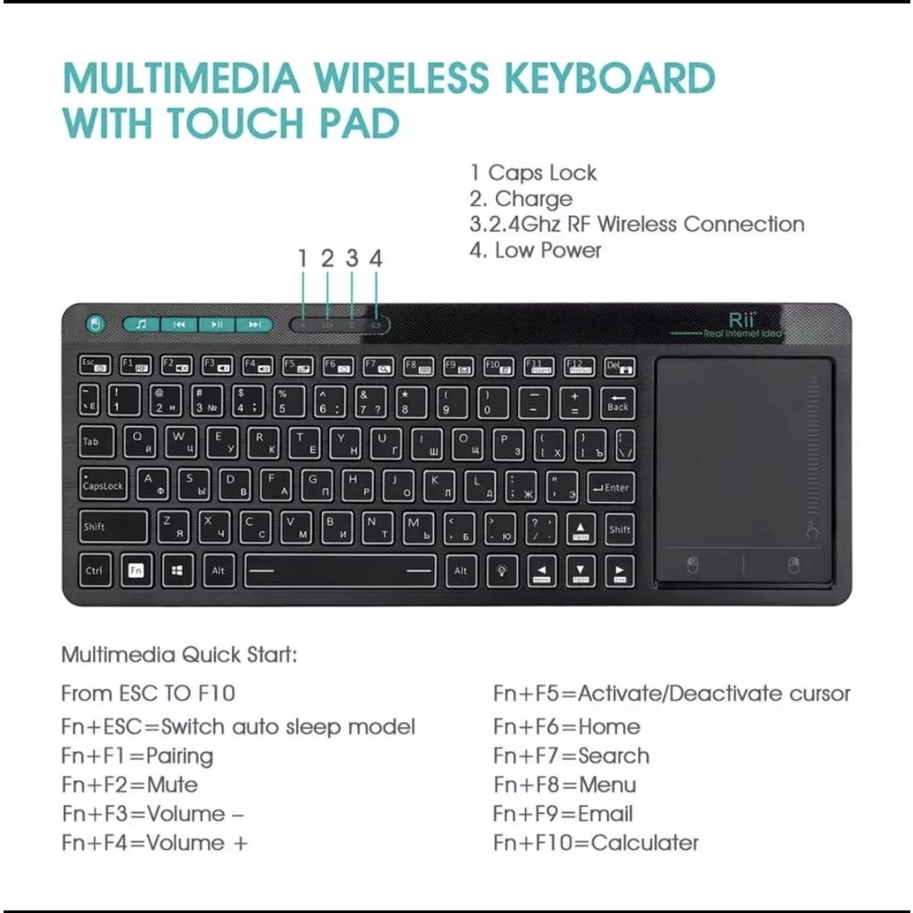 Keyboard Wireless Multimedia Touchpad Led Backlit Smart tv Box Android Rt-518 Pc