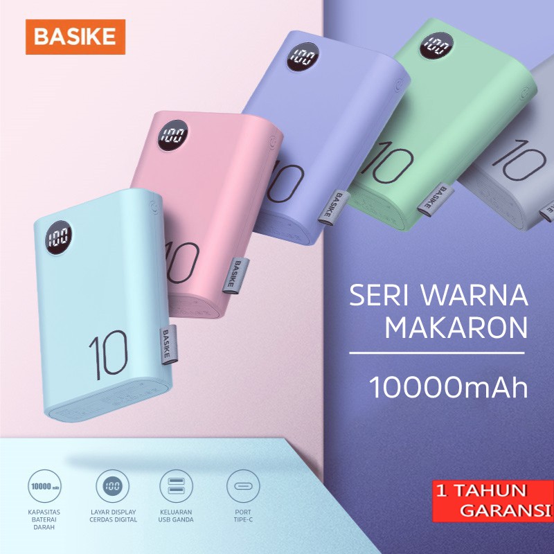 Power Bank Dual USB LCD BASIKE 10000 mAh Mini Murah Fast Charging 2 Input Original Android iPhone