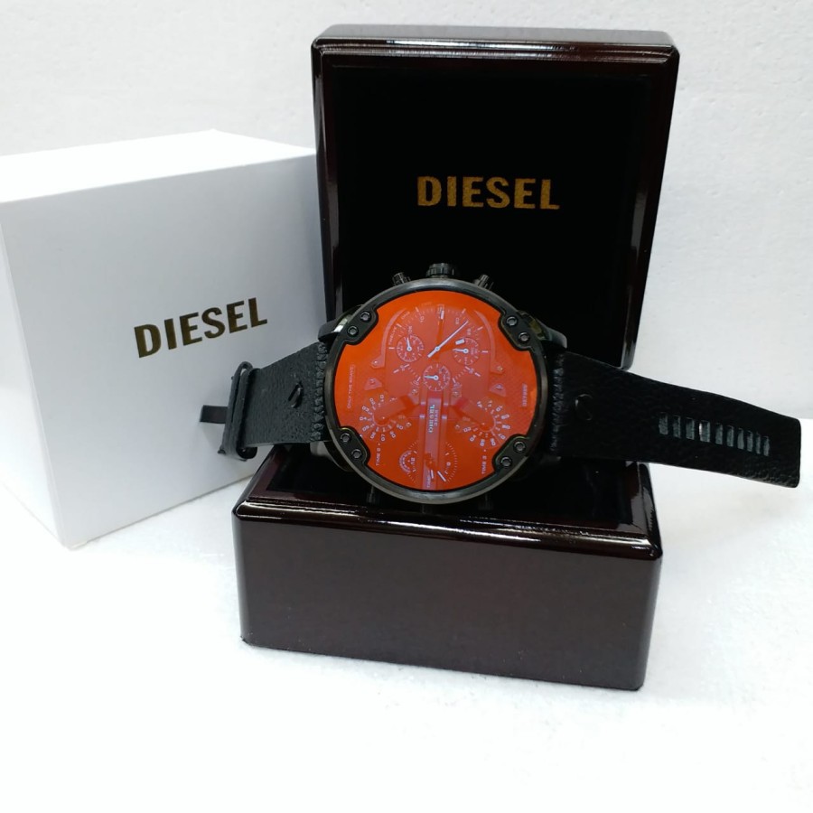 Hot Sale Jam Tangan Diesel Four Time Dial Black 3D Leather Garansi 1th