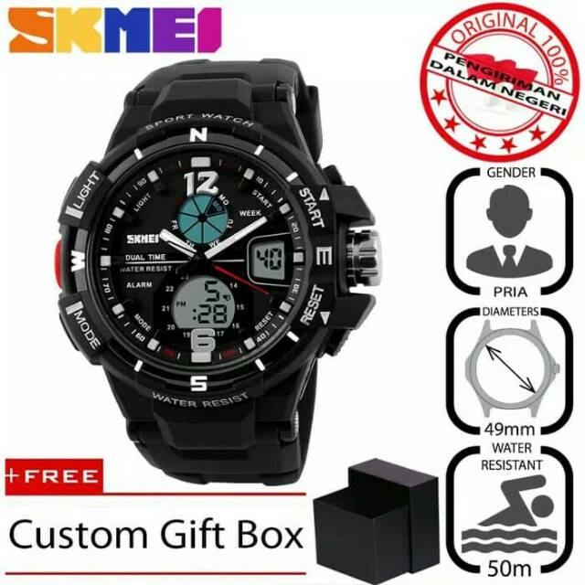 JAM TANGAN SKMEI PRIA ORIGINAL CASUAL TALI KULIT TANGGAL AKTIF TAHAN AIR BERGARANSI SIMPLE