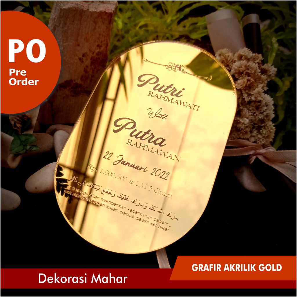 GRAFIR AKRILIK OVAL UNTUK ISIAN MAHAR / DEKORASI MAHAR