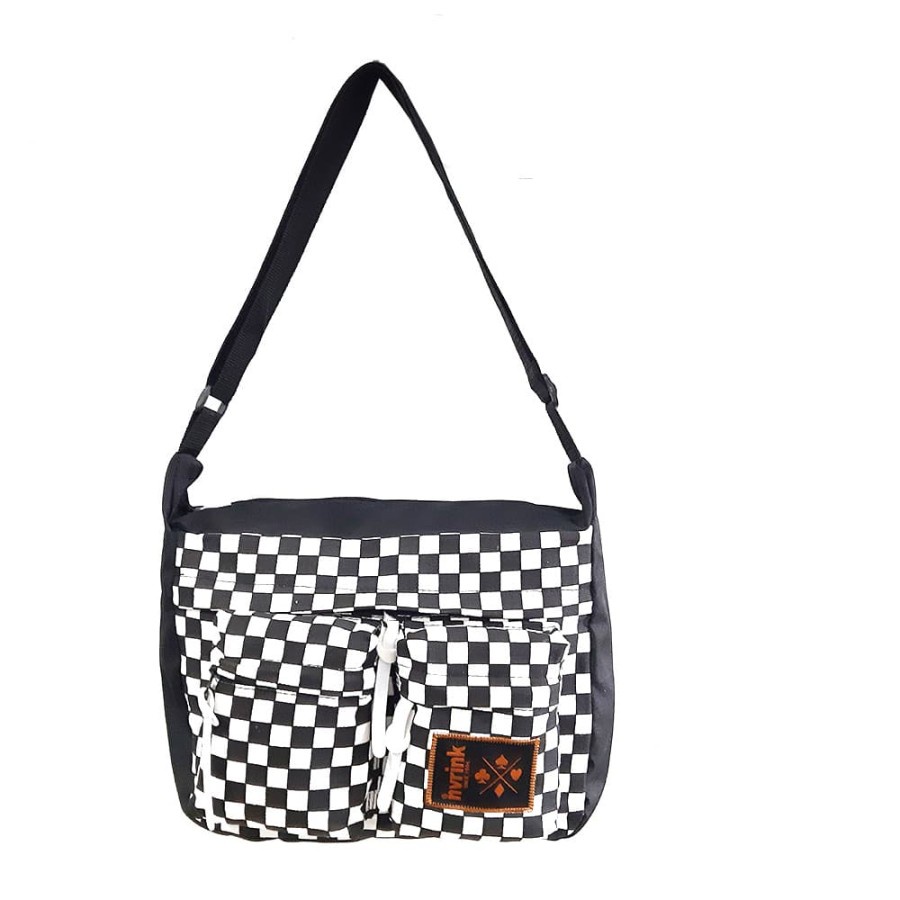 Tas selempang perahu cowok Motif Kotak-kotak NVRINK 2 kantong -Slempang Pria -Tas bahu laki-laki