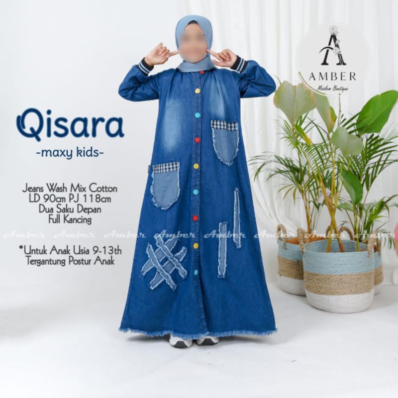 Qisara Maxy Kids Gamis Anak Perempuan Remaja Tanggung Terbaru Bahan Jeans Denim Usia 9-13 Tahun