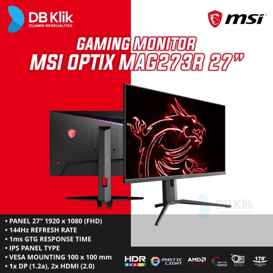 LED Monitor Gaming MSI Optix MAG273R 27" 144Hz FHD HDMI DP - MAG273R"original"