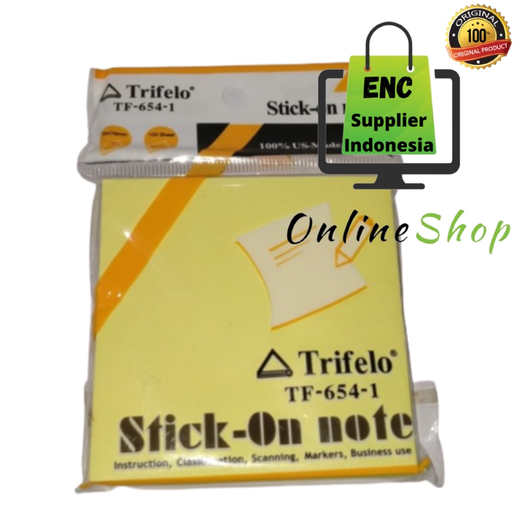 

trifelo 100 lembar 654-1 post it tf 654 1 stick on notes TF-654-1 kuning polos 76x76 mm per set - enc.sup