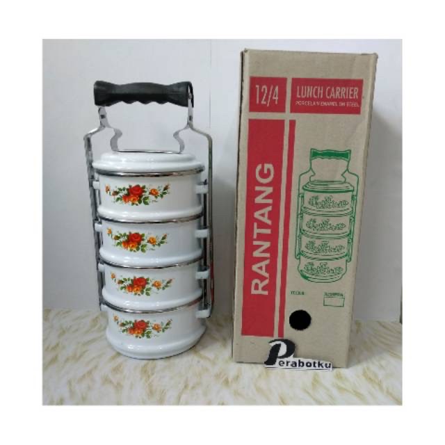 Rantang Enamel Seng Kaleng Jadul 12/4 Putih / Lunch Box Tempat Wadah Makan Enamel 4 Susun Putih