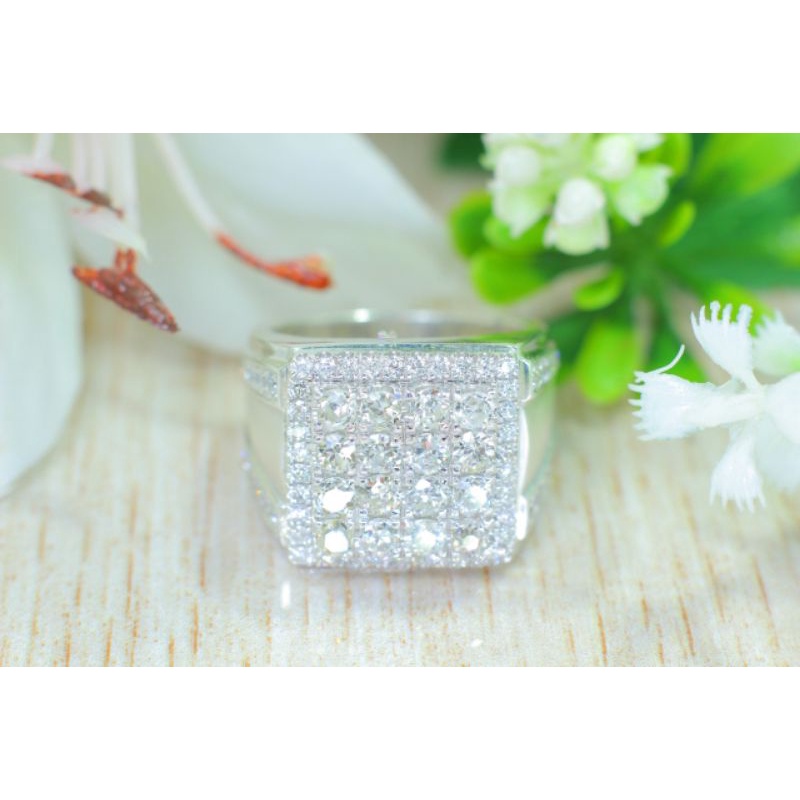 cincin berlian pria mata utama full berlian eropa high quality ring perak palladium ringsize 18