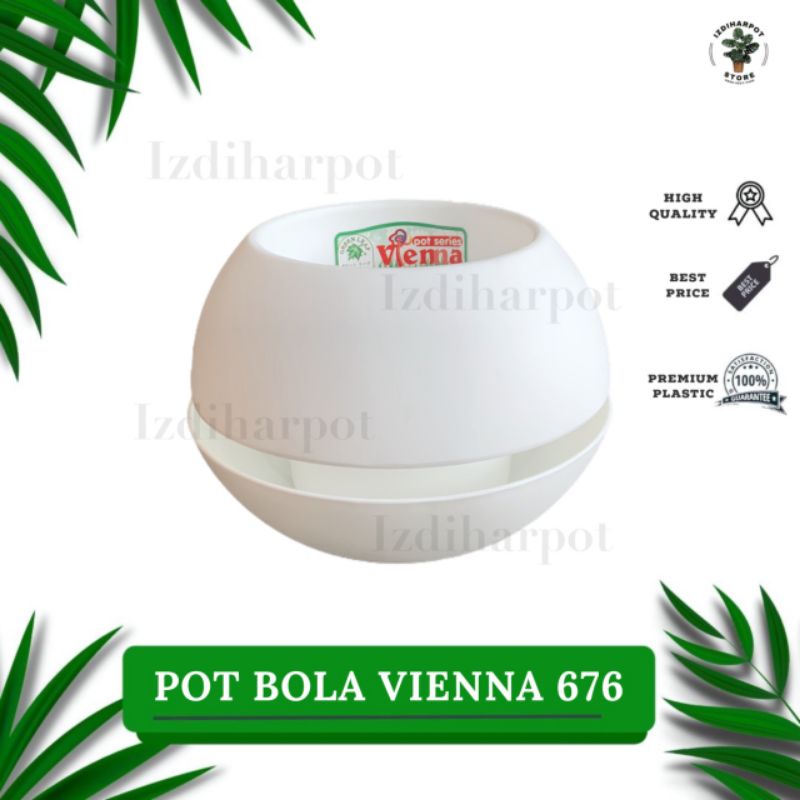 Pot bunga tanaman motif bola warna putih 18cm -vienna self watering