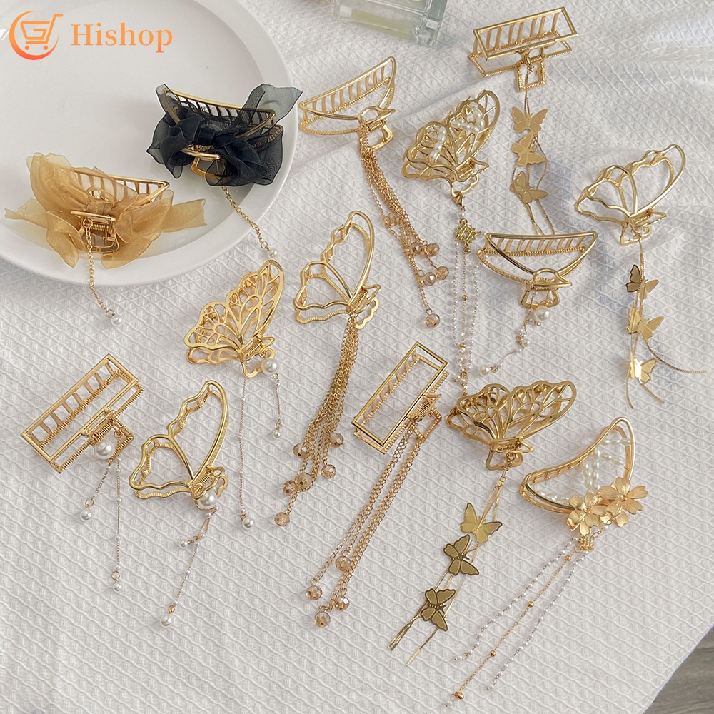 Butterfly Pearl Gold Pendant Hair Clips Claw Clip Korean Style Women Fashion Hair Accessories