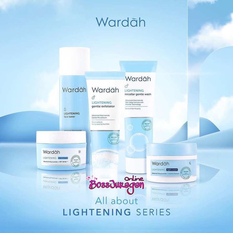 (BOSS) WARDAH Lightening Series - Face Toner |  Serum Ampoule | Day - Night Cream | Facial Wash | Clay mask