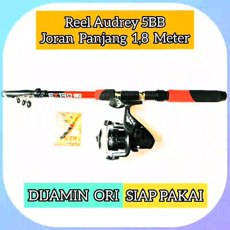 1 set Pancing Audrey 5 BB + Joran Antena panjang 1,8 meter. Kekuatan 5 kg