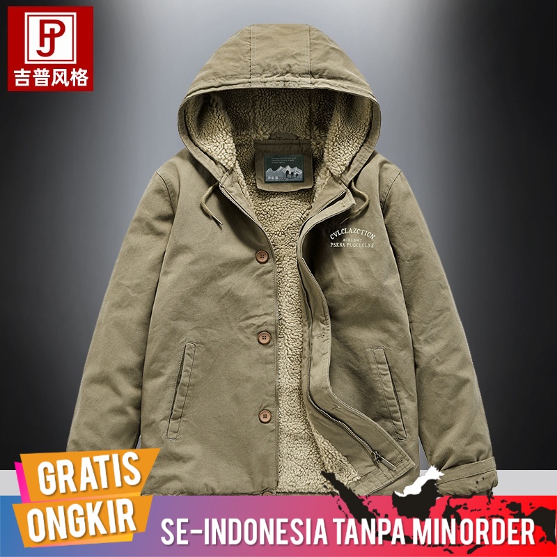 Jaket Pria Import Domba Wol Jaket Pria Import Mantel Musim Dingin Tebal Bulu Kerah Plus Beludru Kerj