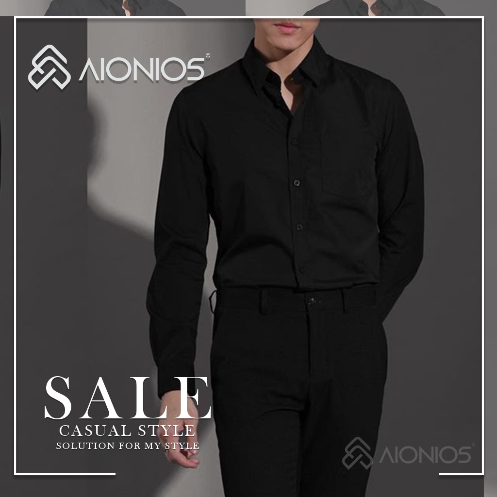 KEMEJA PRIA HITAM SLIMFIT TANGAN PANJANG / KEMEJA POLOS HITAM PRIA