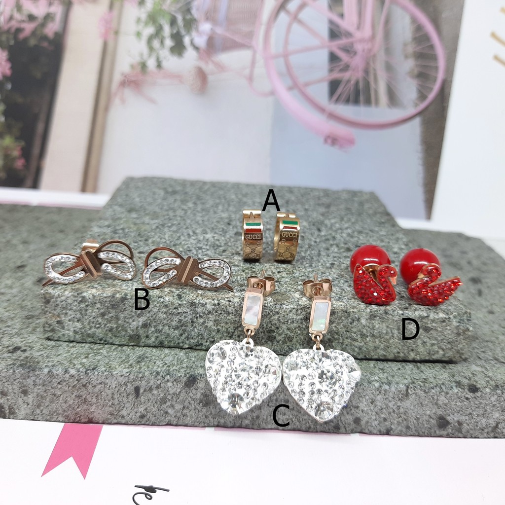 Anting Titanium Fashion Korea Love Swan Pita Rosegold - BE366