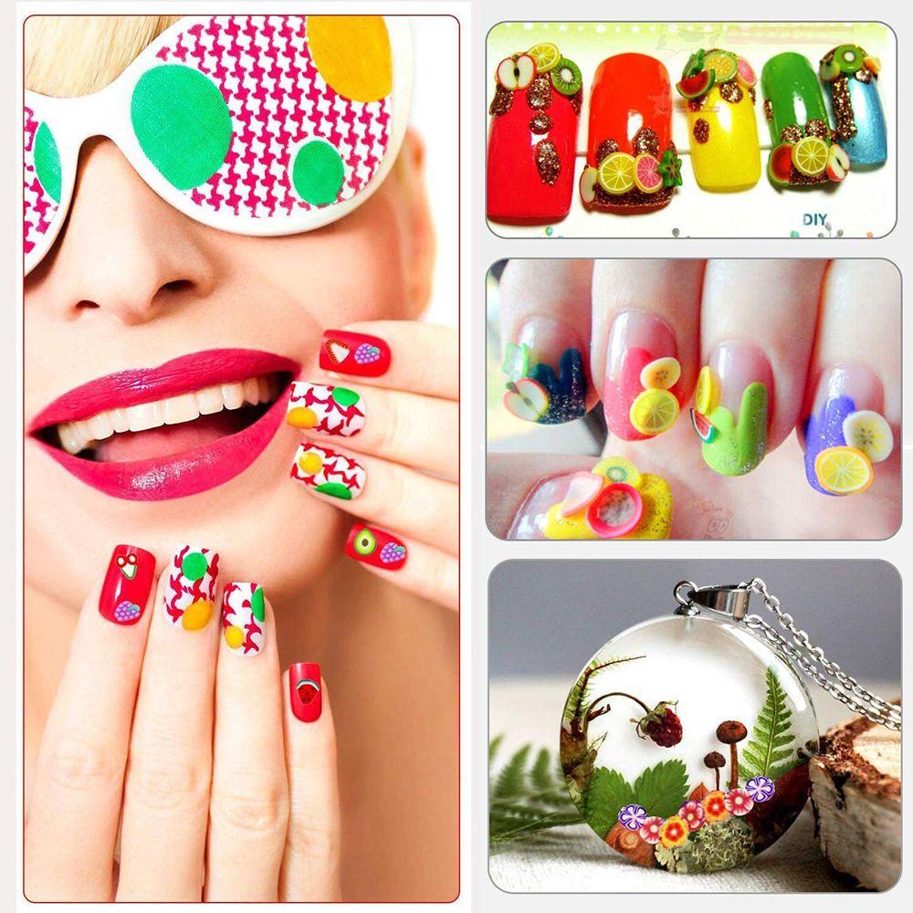 Needway 3D Clay Buah Irisan Lemon Kecil Wanita Polymer Clay Manicure Decor Alpukat Perhiasan Kuku Sliders