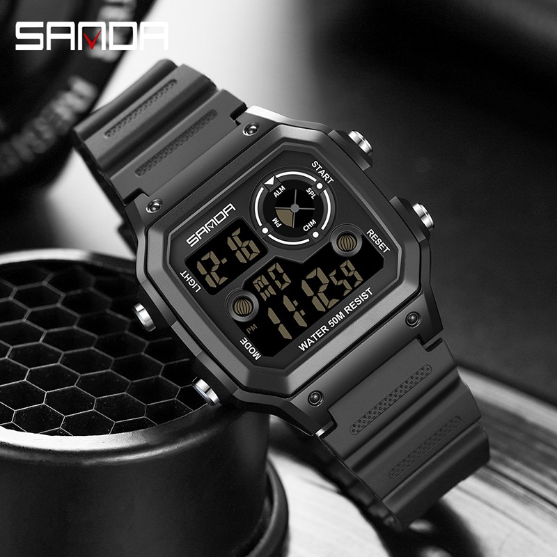 SANDA 418 Jam Tangan Pria Digital Tali Rubber Chronograph Anti Air WATCHKITE WKOS