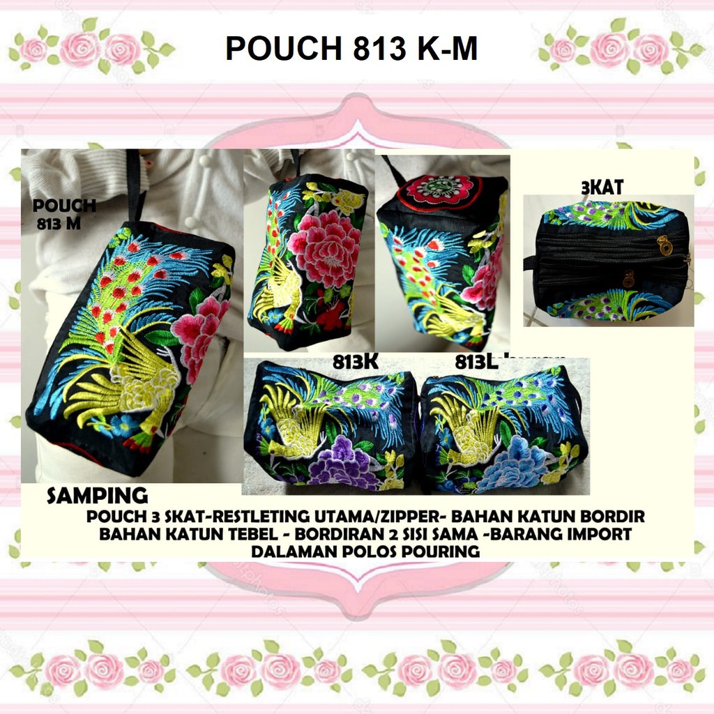Dompet Kosmetik, HP, Koin, Serbaguna Wanita Motif Bordir Bunga Murah Import Bangkok Thailand