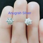 (COD)Giwang tusuk kembang anak/dewasa mata diamond putih perak asli 925/Silver lapisan emas putih murni!!