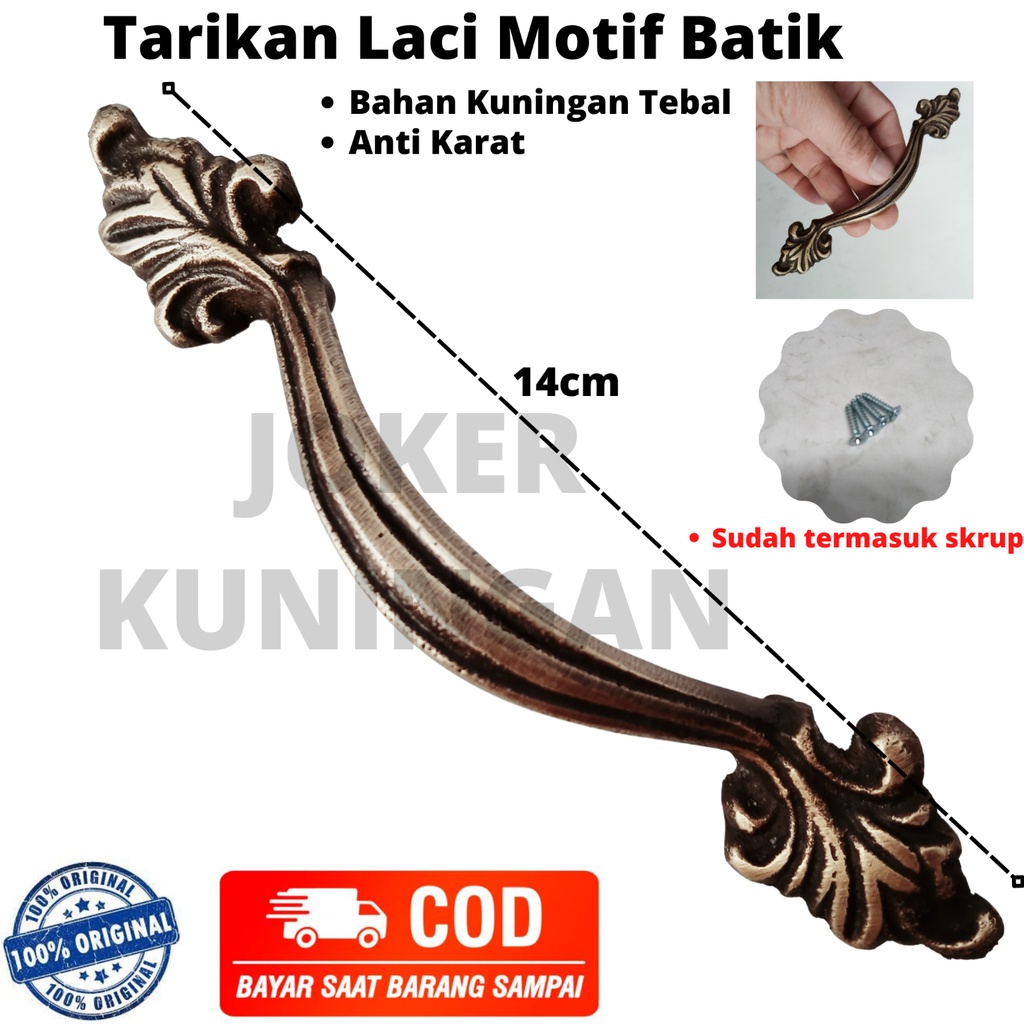 Tarikan laci kuningan antik motif batik handle laci lemari kuningan antik