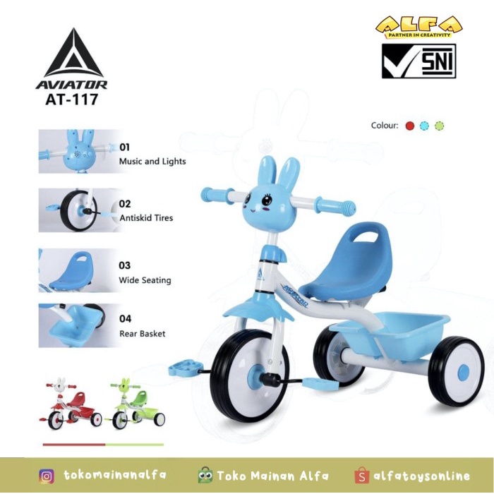 Toko Mainan ALFA Tricycle Sepeda Roda Tiga Aviator Musik Lampu AT-117