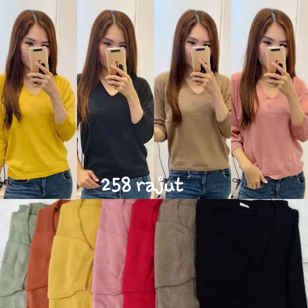 Vneck knitted blouse rajut premium import