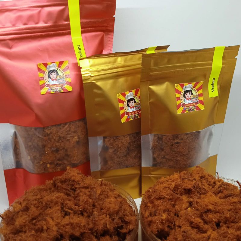 

abon ayam ori dan ekstra pedas kemasan pouch premium BACA DESKRISPI