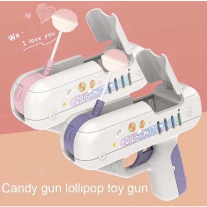toy-prank-gag- mainan viral tiktok pistol tembak permen lolipop lollipop gun candy - pink+music