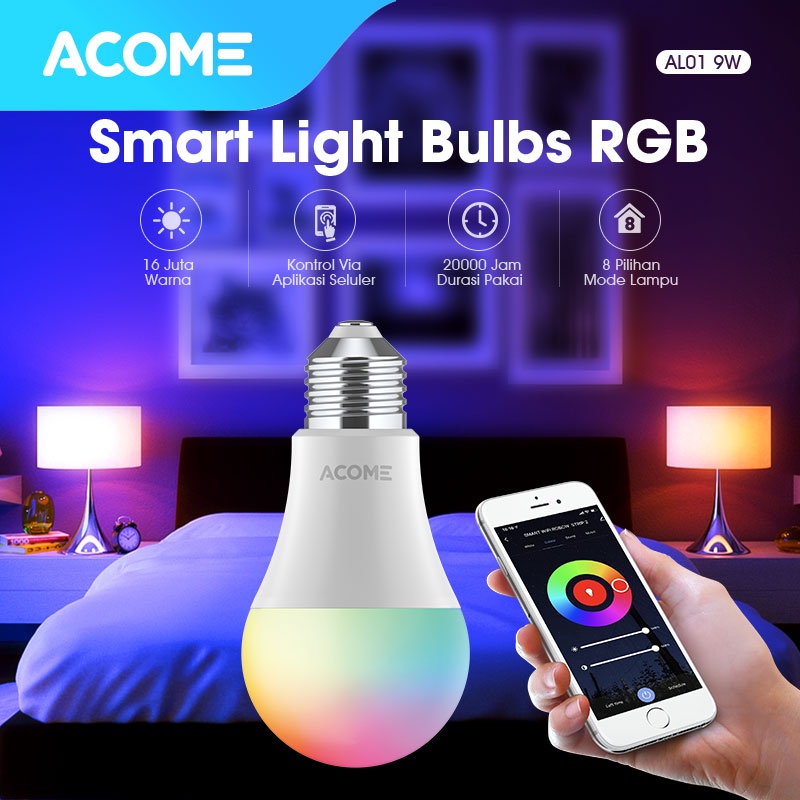 Acome Lampu Bohlam Smart WIFI LED 9W/12W RGB Garansi Resmi 1 Tahun AL01 1PCS