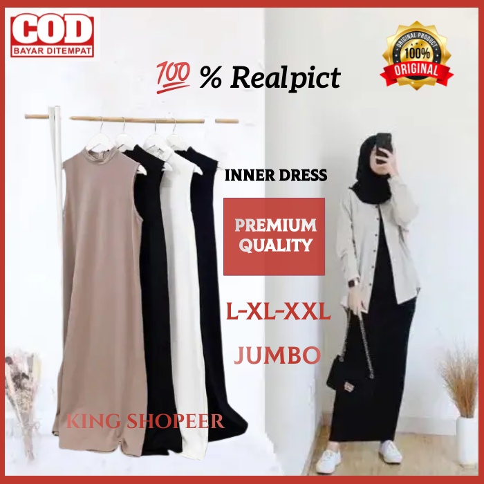 Iner Inner Dress Span Tanpa Lengan Gamis Panjang Spandex Rayon Premium Busui Size M-L-XL-XXL Manset 