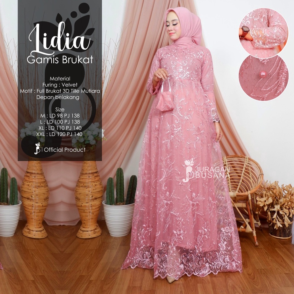 Arimbi Dress Model Baju Pesta Gamis Full Brukat Modern Terbaru 2021 JUMBO LD 120 Tille Memutar Depan