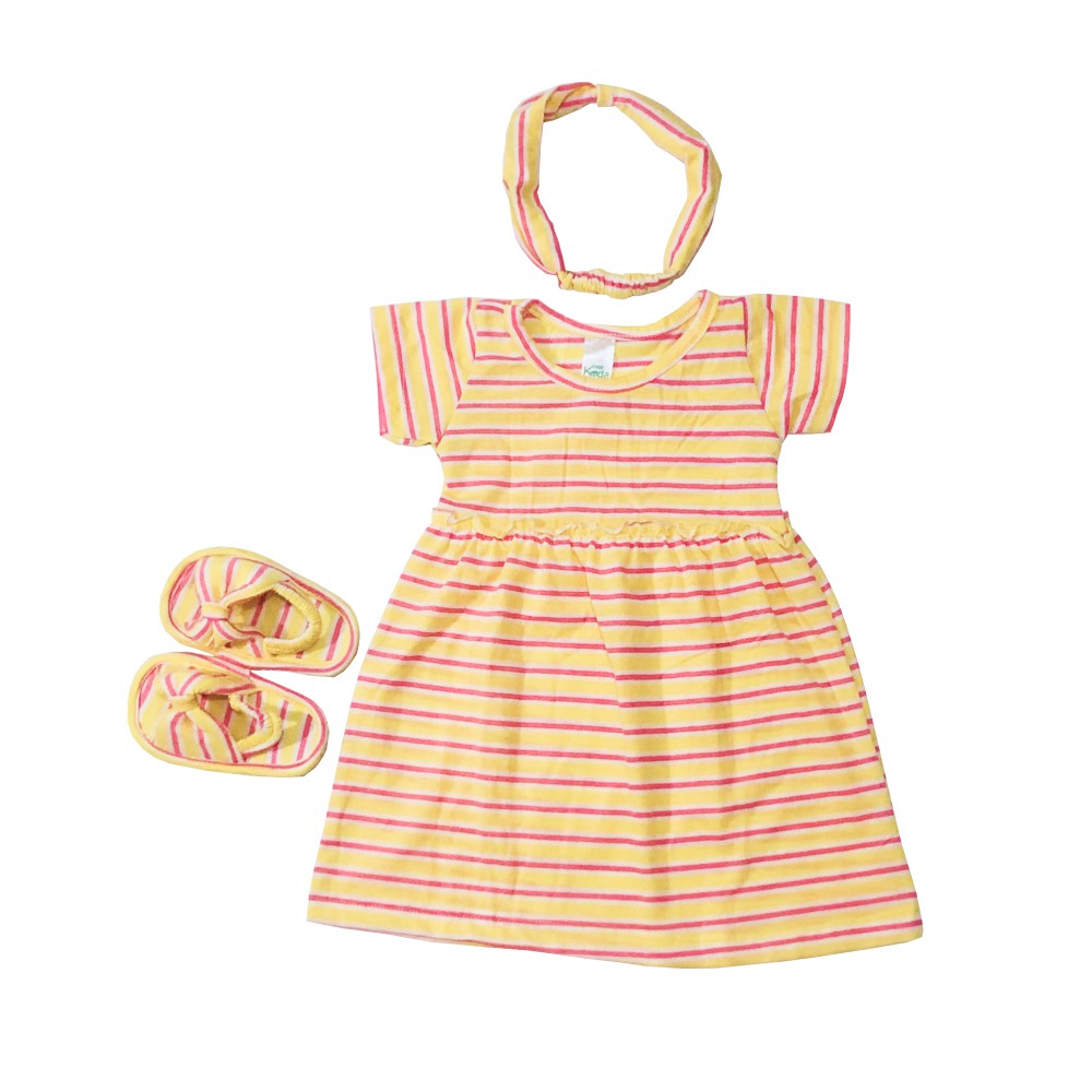 Ava 0-12 Bulan Dress Set Bayi / Dres Set Anak Bayi Little Koda - Toko Uwais Grosir-Yellow Pink Stripes