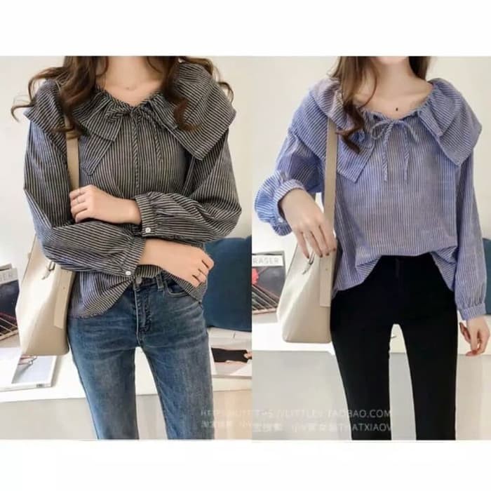 Top Blouse Kemeja Wanita Motif Garis