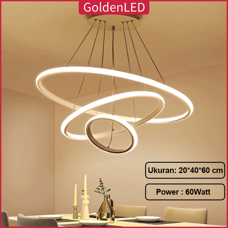 Golden LED Lampu plafon Lampu Gantung Minimalis Modern RUANG TAMU Lampu Gantung LED 3 Ring Modern Untuk Kamar Tidur