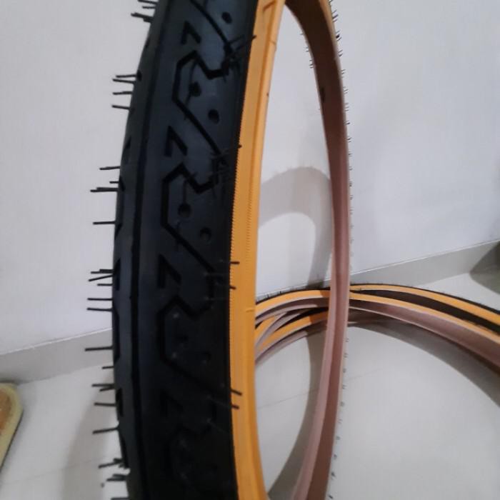 Ban | Ban Luar Sepeda 26 X 1.75 Lucky Stone Nylon Wall Kuning Motif Kembang