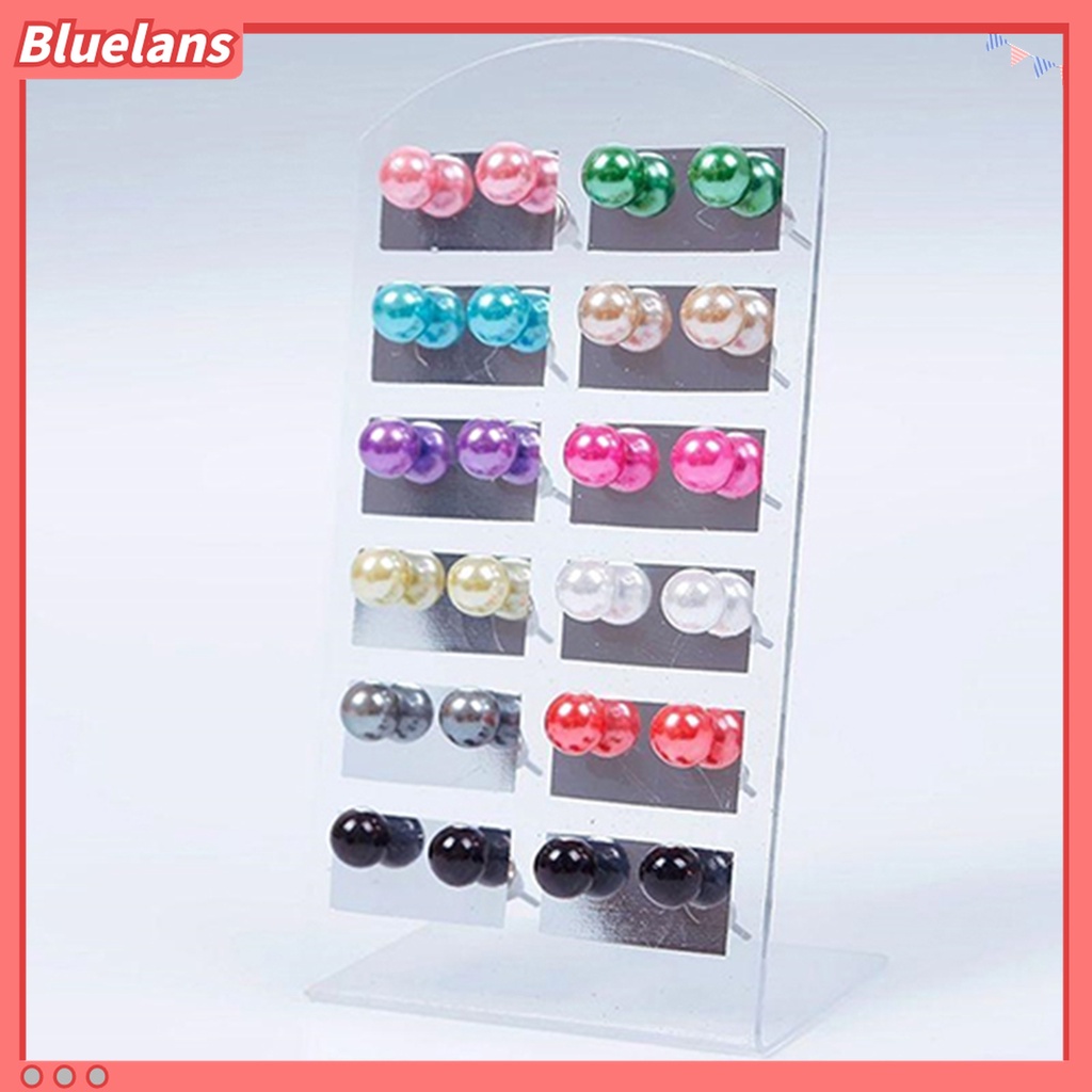 12 Pasang Anting Stud Bentuk Bola Mutiara Tiruan Untuk Wanita