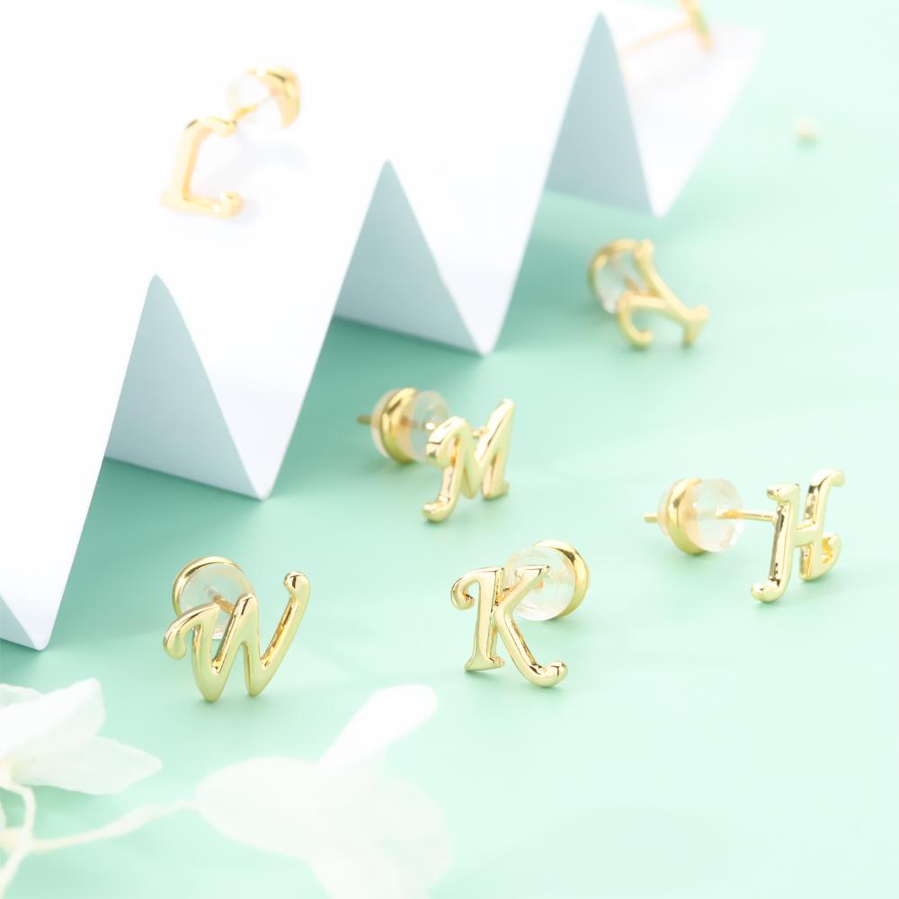 Lily Anting Huruf Inisial Mewah Wanita Cewek Perhiasan Lapis Emas 18K