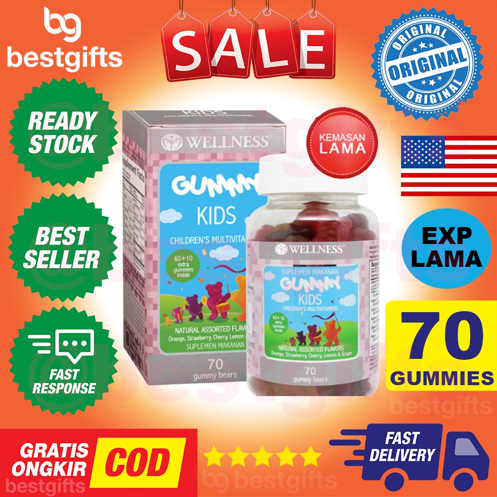 WELLNESS GUMMY KIDS MULTIVITAMIN MULTI VITAMIN IMUN KEKEBALAN DAYA TAHAN TUBUH ANAK KID 70 GUMMIES