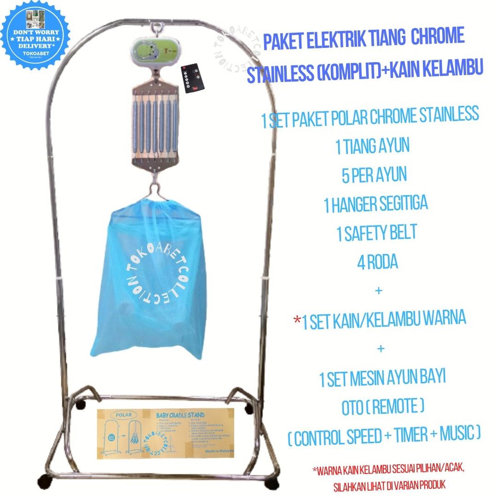 PAKET AYUNAN ELEKTRIK MESIN AYUN REMOTE OTO  dengan Varian TIANG AYUNAN dan KAIN KELAMBU Warna