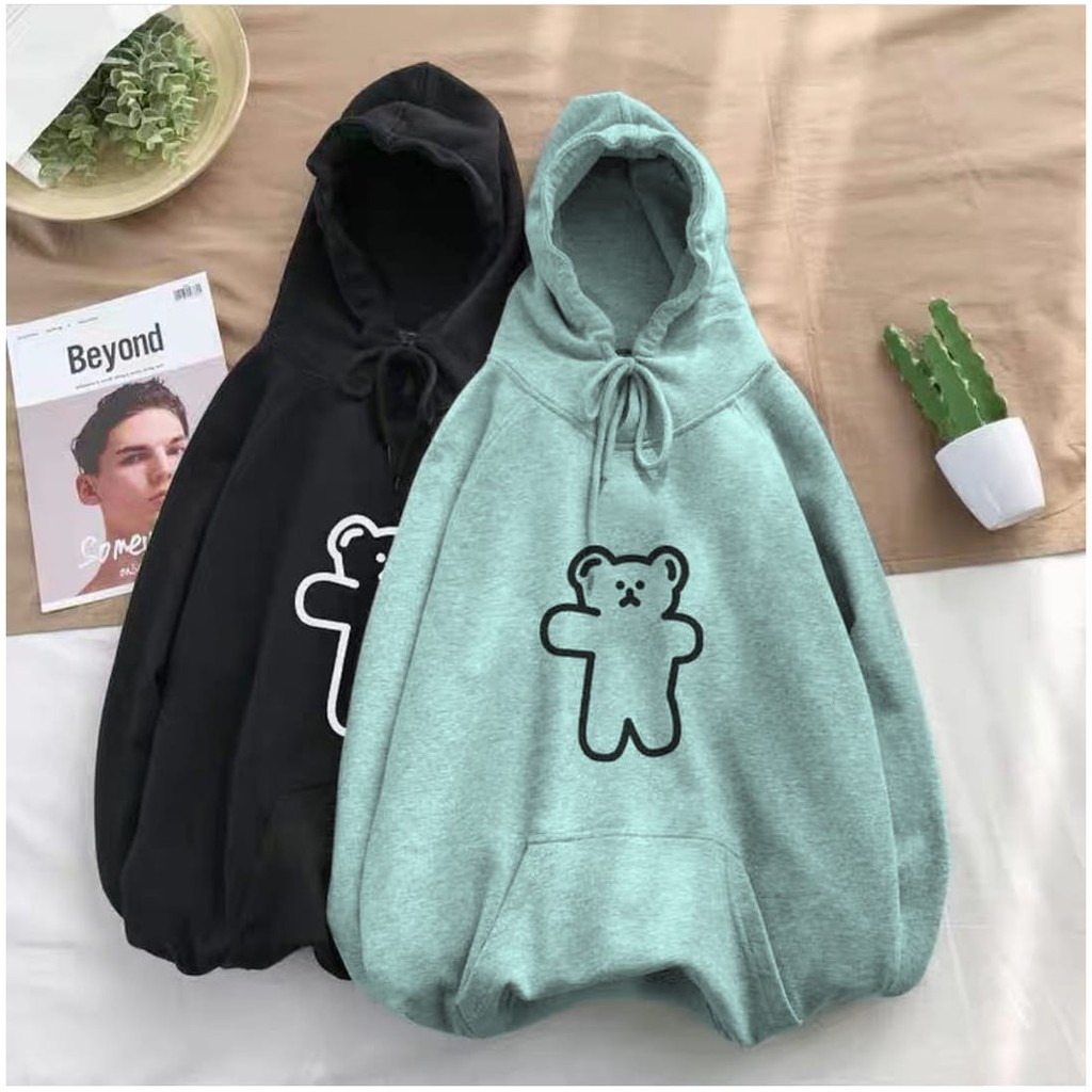 BEAR SWEET BORDIR SWEATER HOODIE WANITA - PAKAIAN WANITA