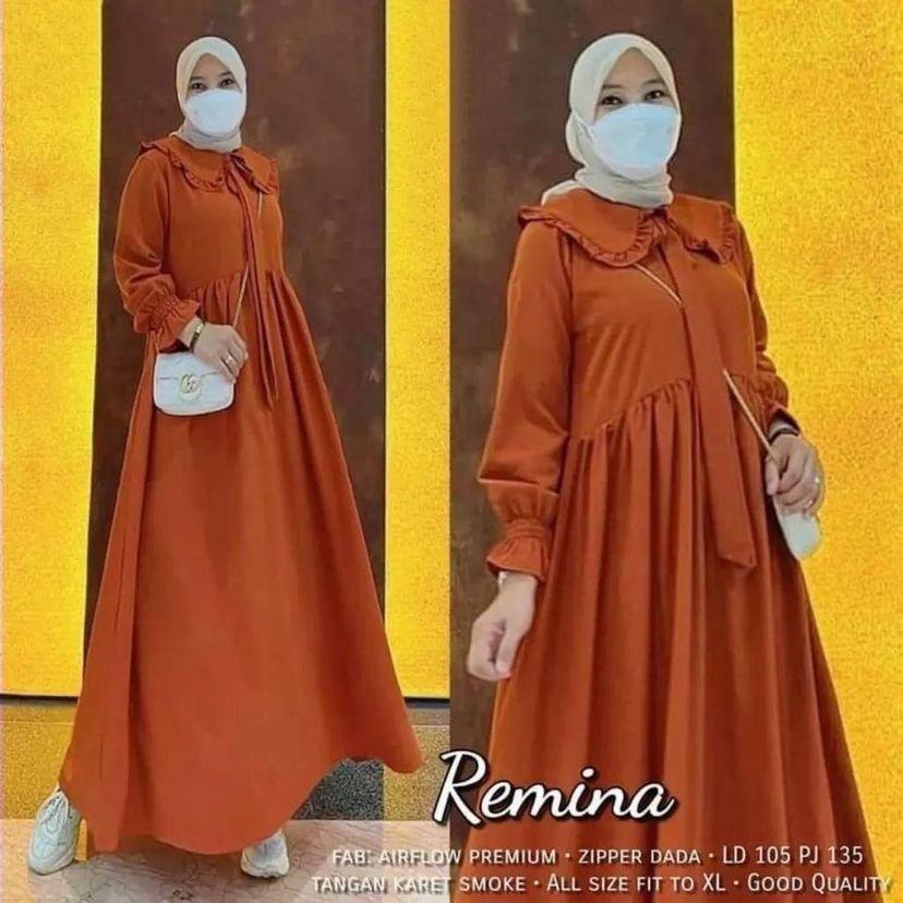 RABIRA DRESS GAMIS  CRINKLE PREMIUM DRESS WANITA TERBARU 2022 BAJU KONDANGAN REMAJA KEKINIAN OOTD WANITA DRESS POLOS WANITA DRESS MEWAH DAN MEGAH-Remina coral