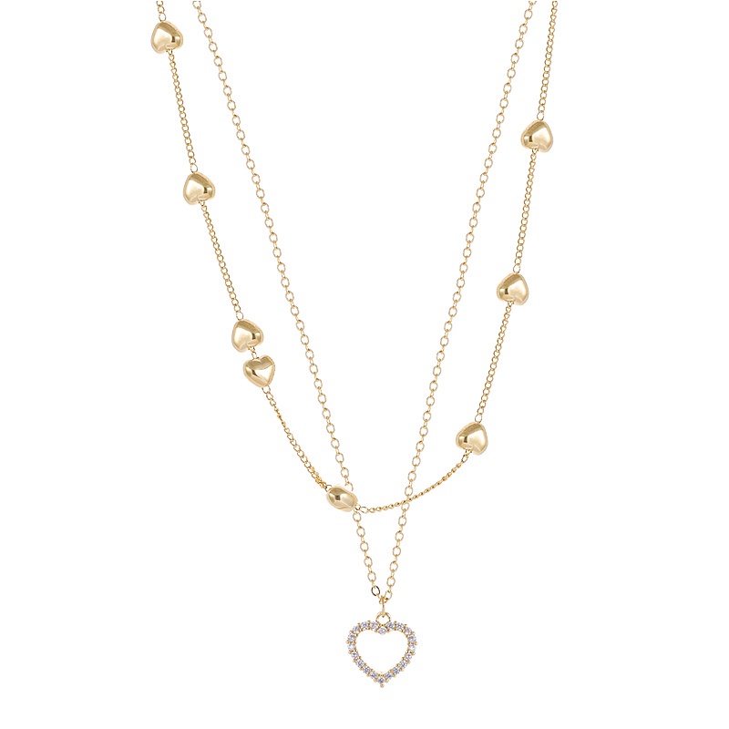 Fashion Wanita Kalung Double Stacked Chain Heart Necklace