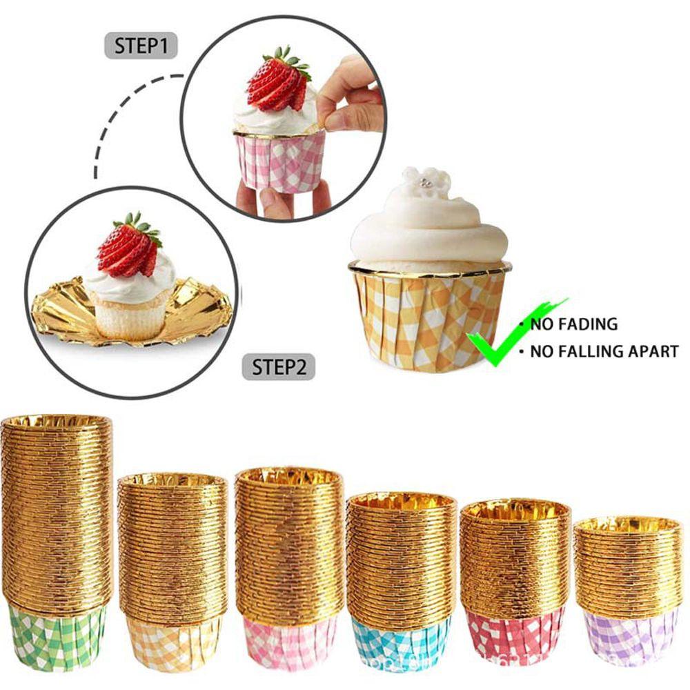 Solighter 50pcs Cake Cup Perlengkapan Pesta Alat Dekorasi Kue Aluminium Foil Liner Muffin Kotak