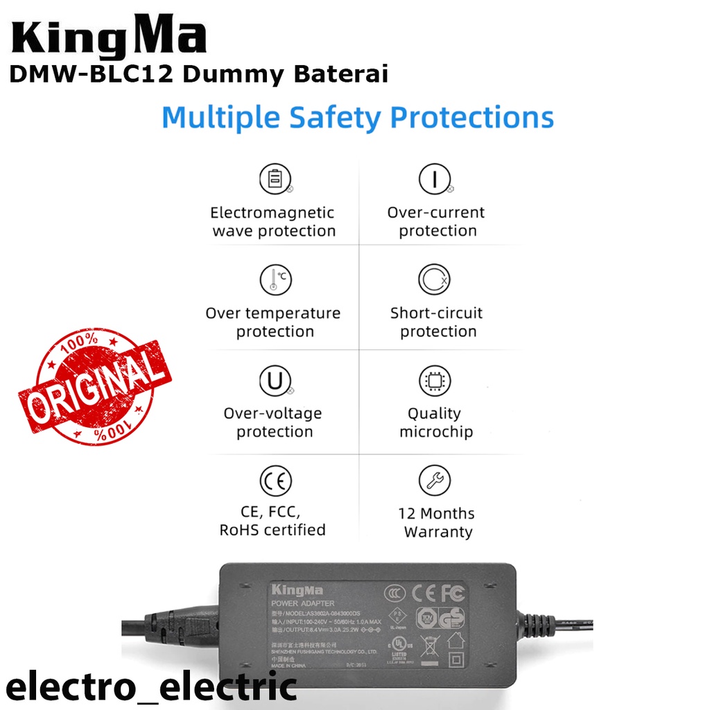 KingMa DMW-BLC12 Dummy Baterai dengan Adaptor untuk Panasonic Lumix