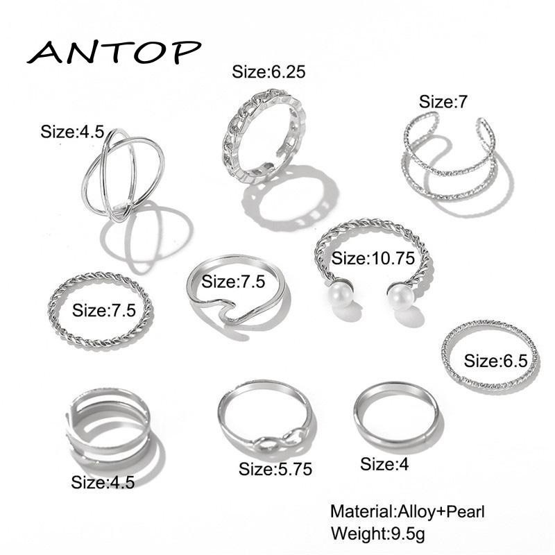 10 Pcs / Set Cincin Manik-Manik Mutiara Ganda Gelombang Geometris Untuk Wanita