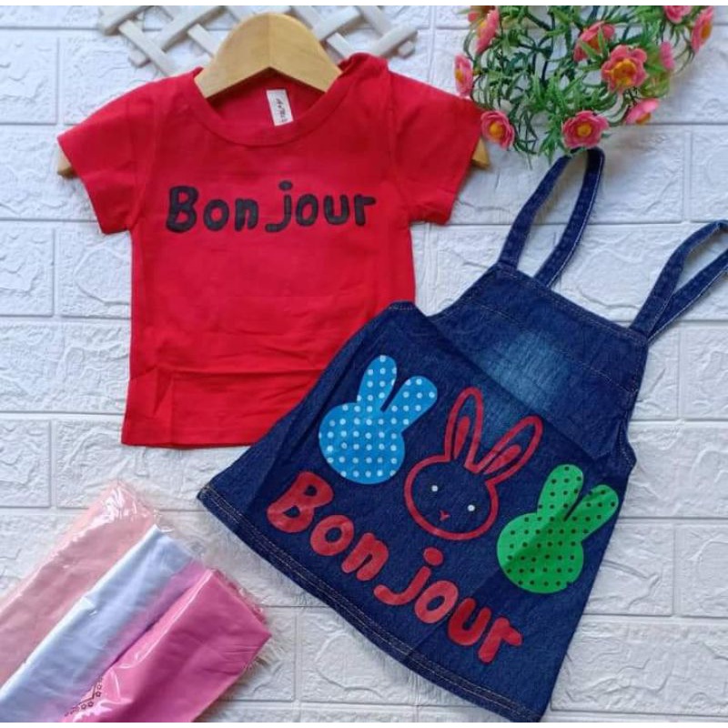 set overall rok jeans anak import